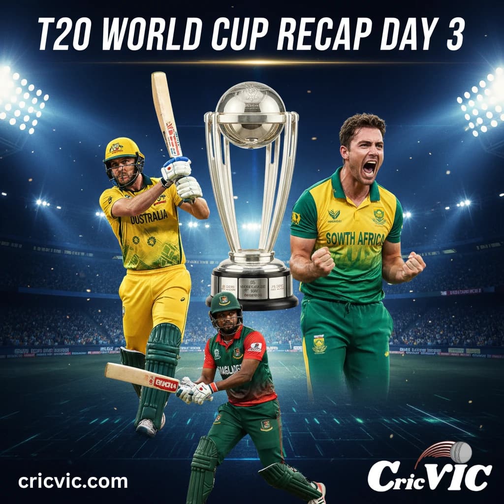T20 World Cup 2026 Day 3 Recap: Australia’s Power Play, Proteas’ Scrape Through, and a Barbados Thriller