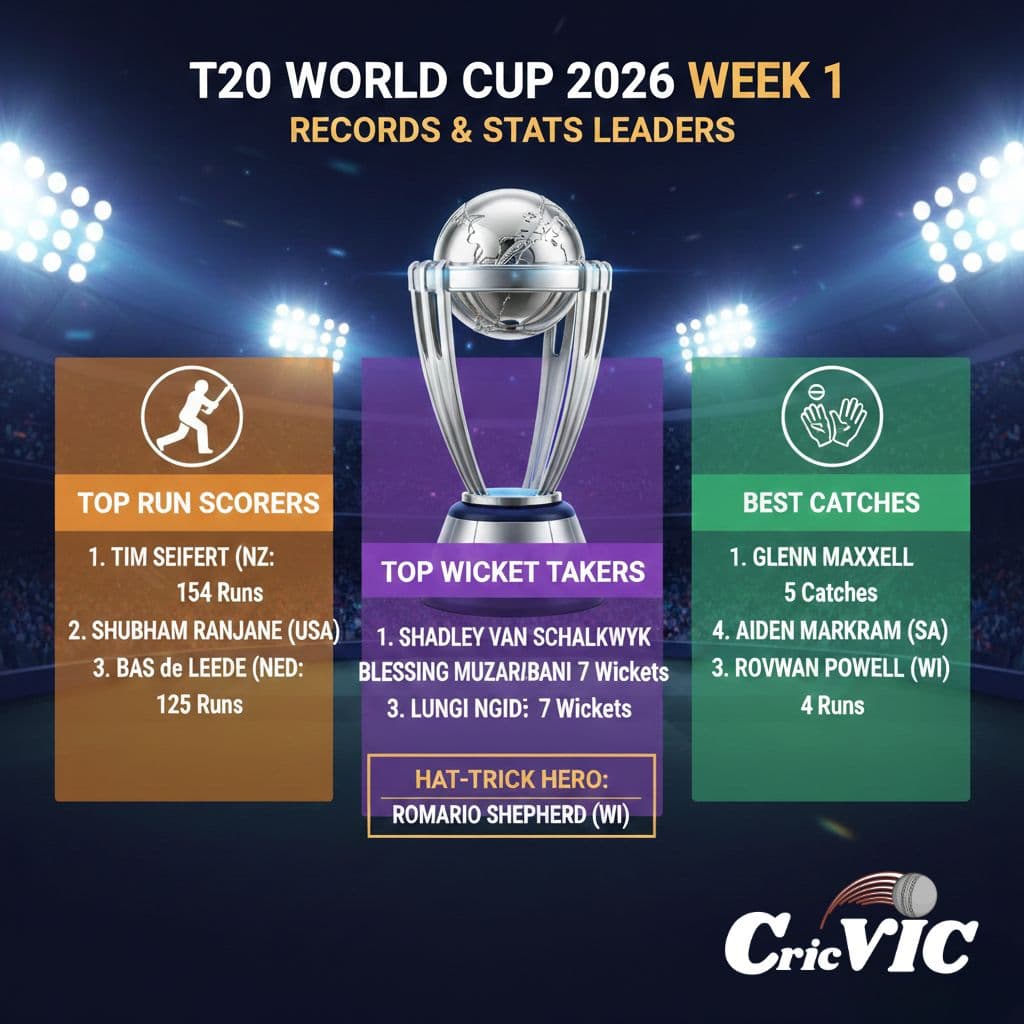 T20 World Cup 2026: Week 1 Mega Recap – Records, Standings, and Stats Leaders